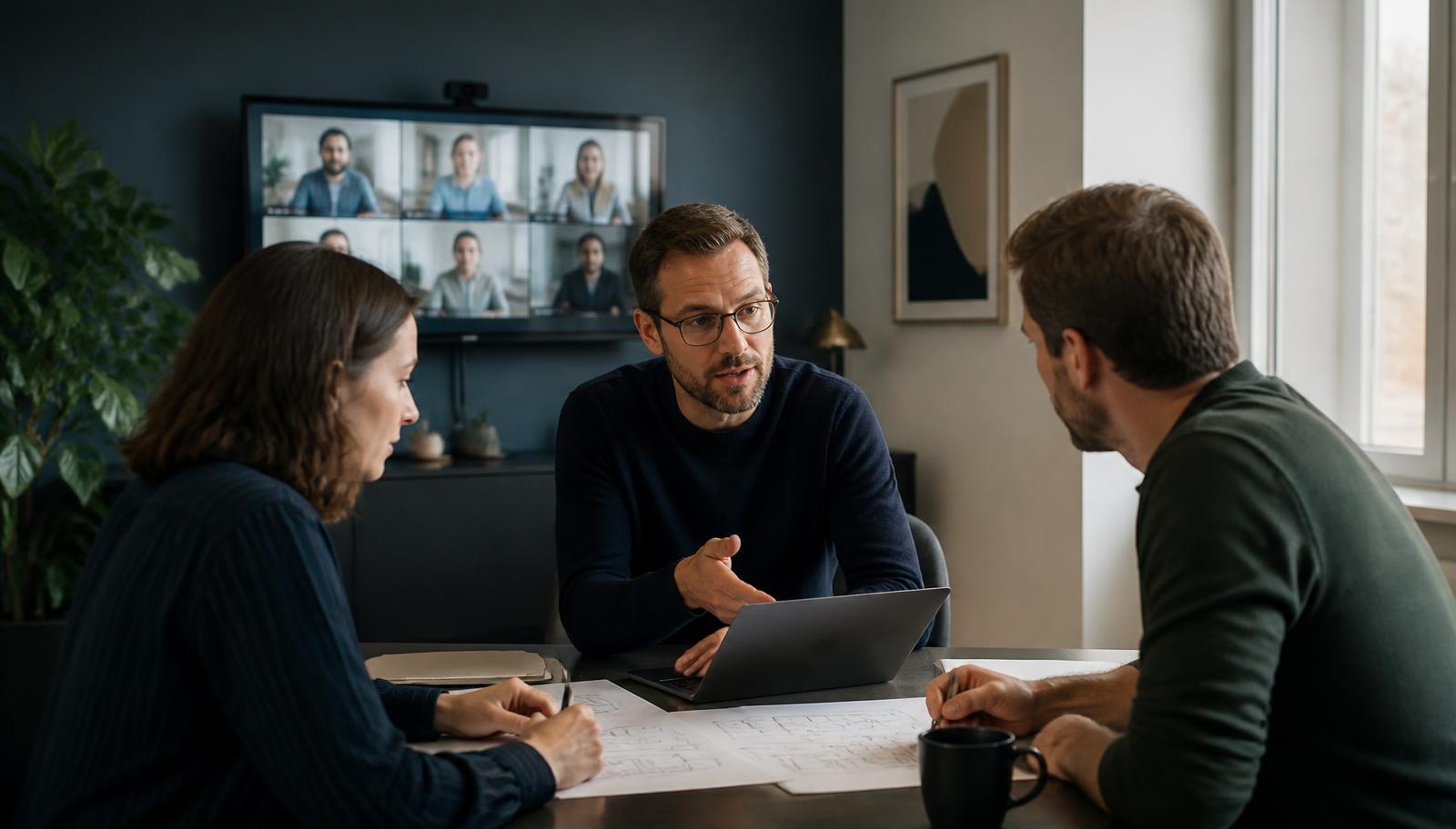 A technology leader working with a distributed European product team in a realistic hybrid setting.
