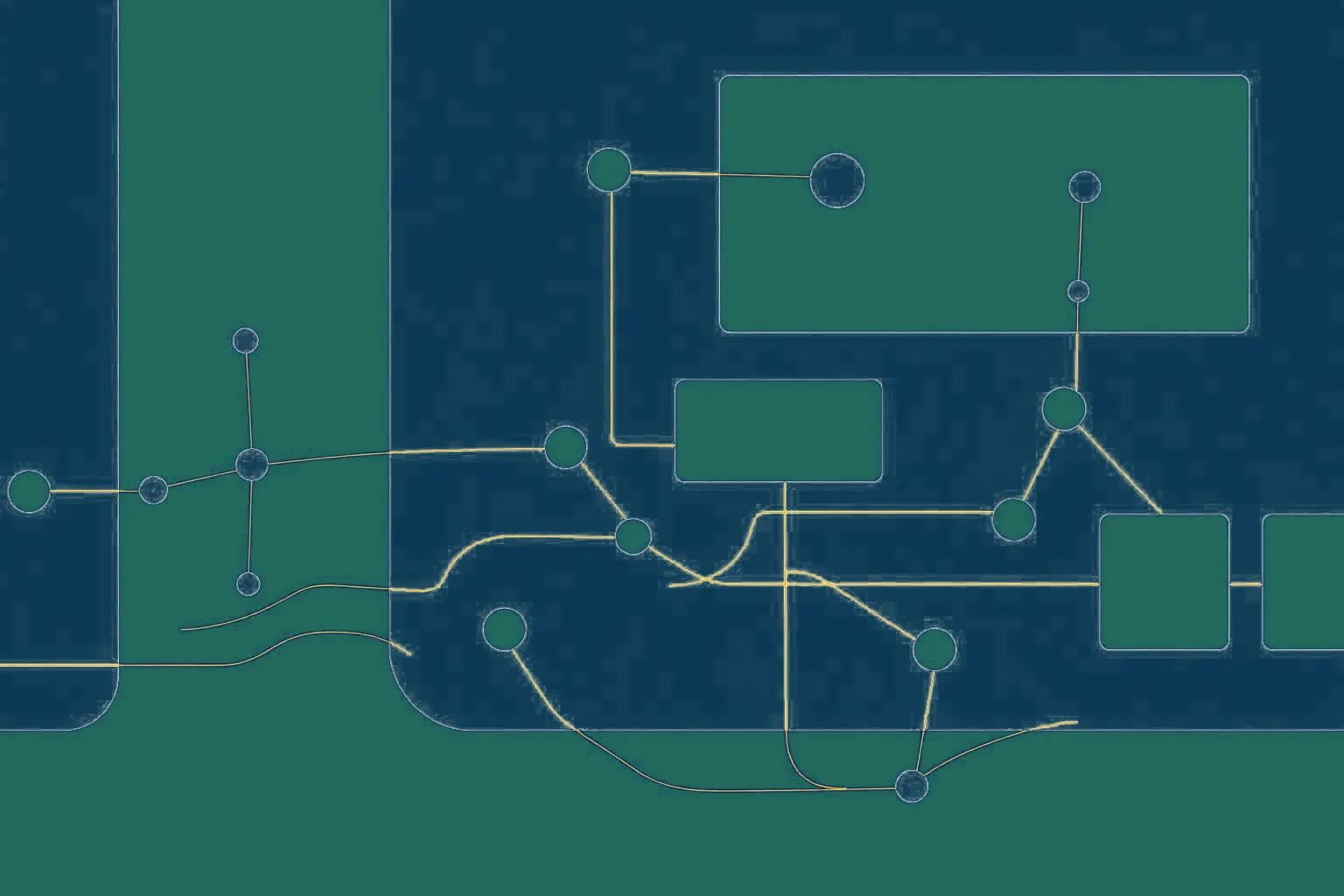 Abstract illustration of a process-oriented organisational architecture blueprint with interconnected nodes and flow lines